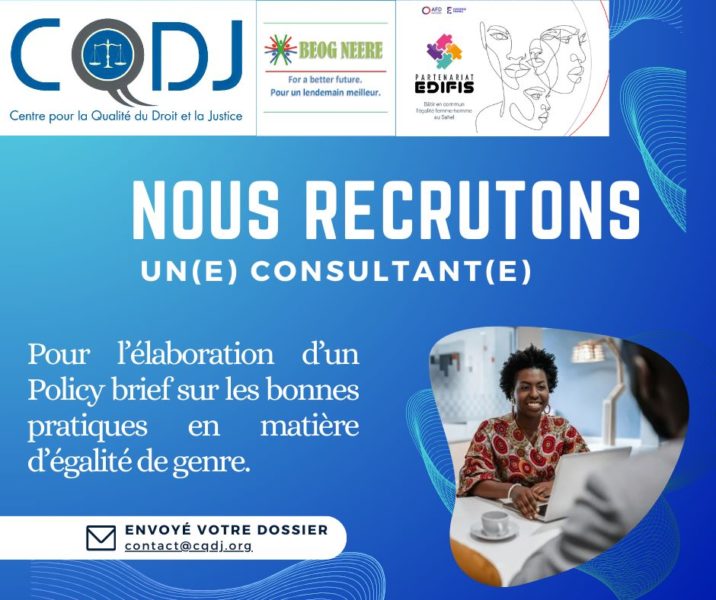 Nous recrutons un-e consultant-e pour l'élaboration d’un Policy brief sur les bonnes pratiques en matière d’égalité de genre.
